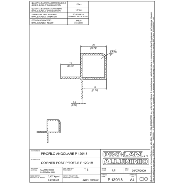 PROFILO 20 MM. P120/18 ALL.ANOD.6MT