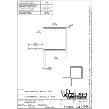 PROFILO 30 MM. P130/25 ALL.ANOD.6MT