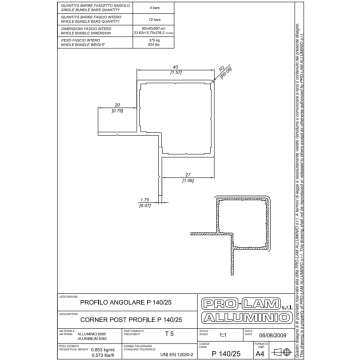 PROFILO 40 MM. P140/25 ALL.ANOD.6MT