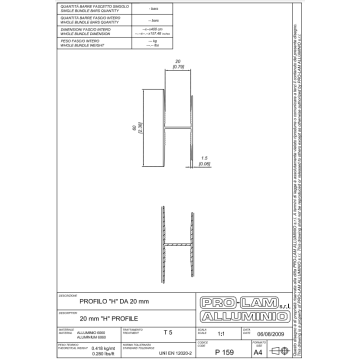 PROFILO A "H"     305-A2 /P159 4mt=