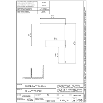 PROFILO "F" x 30mm  P154/30 4MT=